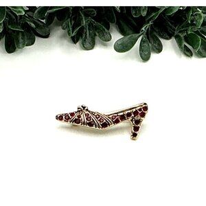 Vintage Red Rhinestone High Heel Shoe Brooch Pin Gold-Tone